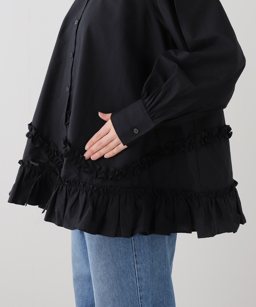 crinkle crinkle crinkle frill hem long sleeve shirts CC-4503