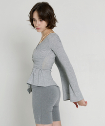 DEVIWEAR（デヴィウェア）の「女性ヨガウェア DEVI-T0141-メランジグレー ピラティス アンバランス ラップ ロングスリーブ（Tシャツ/カットソー）」
