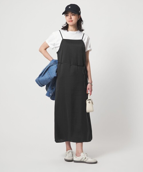 green label relaxing（グリーンレーベルリラクシング）の「ライトサテン キャミソール ワンピース（ワンピース・レディース・ブラック/オフホワイト/ダークブラウン・FREE）」の3枚目の写真