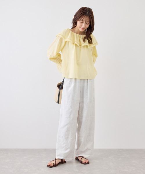 ROPE' PICNIC（ロペピクニック）の「スクエア刺繍イージーワイドパンツ（その他パンツ・レディース・ブラック/ダークブラウン/ホワイト・M/S）」の9枚目の写真