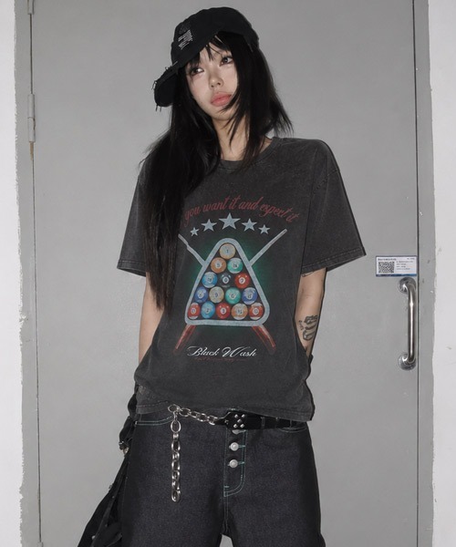 Ressaca(レサーカ)の「オーバーサイズピグメント加工ビリヤードプリントTシャツ(Tシャツ/カットソー・メンズ・ブルー/ブラック・XL/L/M)」の2枚目の写真