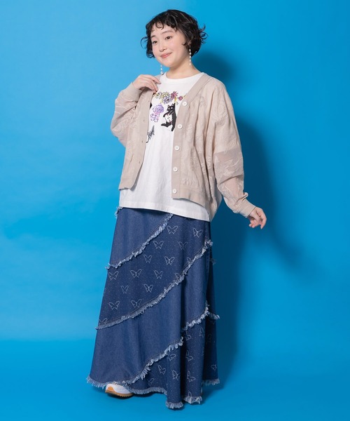 ScoLar(スカラー)の「161646:天日干しアニマルぬい刺繍Tシャツ(Tシャツ/カットソー・レディース・オフホワイト/ブラック/グリーン・M)」の6枚目の写真
