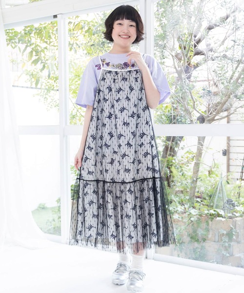 ScoLar(スカラー)の「161646:天日干しアニマルぬい刺繍Tシャツ(Tシャツ/カットソー・レディース・オフホワイト/ブラック/グリーン・M)」の7枚目の写真