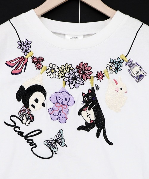 ScoLar(スカラー)の「161646:天日干しアニマルぬい刺繍Tシャツ(Tシャツ/カットソー・レディース・オフホワイト/ブラック/グリーン・M)」の9枚目の写真