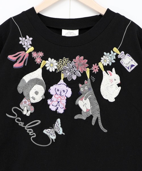 ScoLar(スカラー)の「161646:天日干しアニマルぬい刺繍Tシャツ(Tシャツ/カットソー・レディース・オフホワイト/ブラック/グリーン・M)」の10枚目の写真