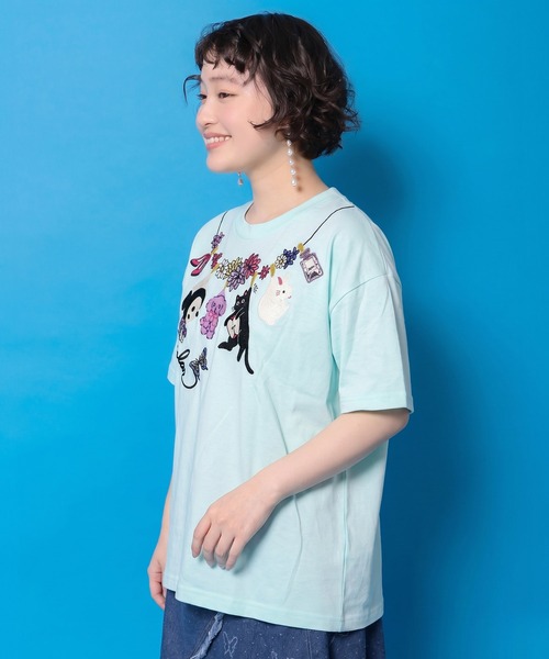 ScoLar(スカラー)の「161646:天日干しアニマルぬい刺繍Tシャツ(Tシャツ/カットソー・レディース・オフホワイト/ブラック/グリーン・M)」の11枚目の写真