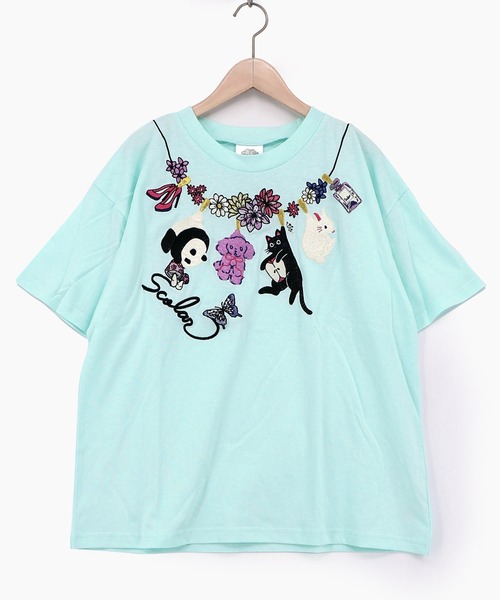 ScoLar(スカラー)の「161646:天日干しアニマルぬい刺繍Tシャツ(Tシャツ/カットソー・レディース・オフホワイト/ブラック/グリーン・M)」の13枚目の写真