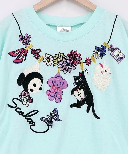 ScoLar(スカラー)の「161646:天日干しアニマルぬい刺繍Tシャツ(Tシャツ/カットソー・レディース・オフホワイト/ブラック/グリーン・M)」の14枚目の写真