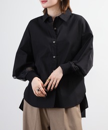 EGLANTINE オーガンジー切替バックタックシャツ