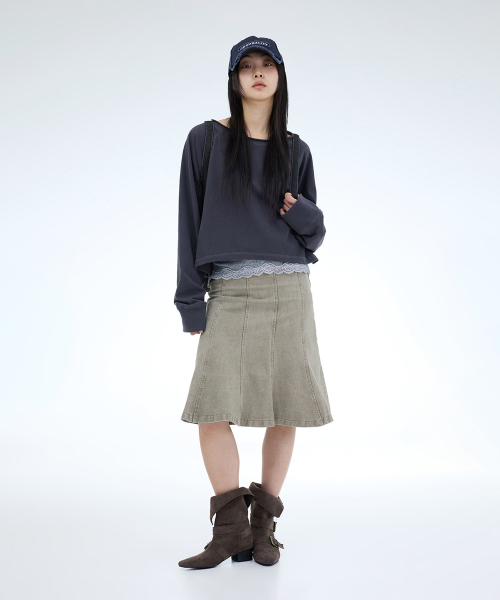 PORTERNA（ポルテナ）の「ROUGH CUTTING RAGLAN OFF-SHOULDER-3COLOR（Tシャツ/カットソー・レディース・ライトグレー/ブラック/チャコール・OS）」の7枚目の写真