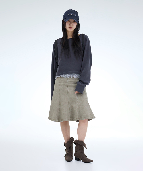 PORTERNA（ポルテナ）の「ROUGH CUTTING RAGLAN OFF-SHOULDER-3COLOR（Tシャツ/カットソー・レディース・ライトグレー/ブラック/チャコール・OS）」の8枚目の写真