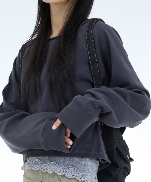 PORTERNA（ポルテナ）の「ROUGH CUTTING RAGLAN OFF-SHOULDER-3COLOR（Tシャツ/カットソー・レディース・ライトグレー/ブラック/チャコール・OS）」の9枚目の写真