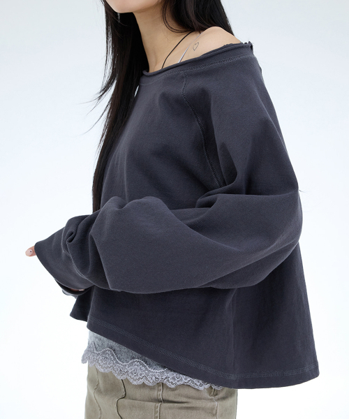 PORTERNA（ポルテナ）の「ROUGH CUTTING RAGLAN OFF-SHOULDER-3COLOR（Tシャツ/カットソー・レディース・ライトグレー/ブラック/チャコール・OS）」の11枚目の写真