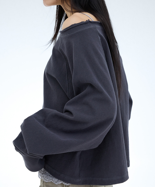 PORTERNA（ポルテナ）の「ROUGH CUTTING RAGLAN OFF-SHOULDER-3COLOR（Tシャツ/カットソー・レディース・ライトグレー/ブラック/チャコール・OS）」の12枚目の写真