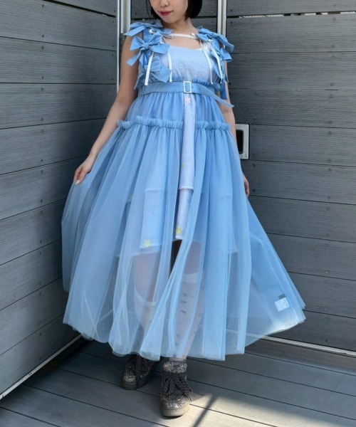 Candy Stripper(キャンディストリッパー)の「MISSING YOU RIBBON TULLE ハーネス(ジャンパースカート・レディース・ライトブルー/ブラック/グレー/ホワイト・FREE)」の4枚目の写真