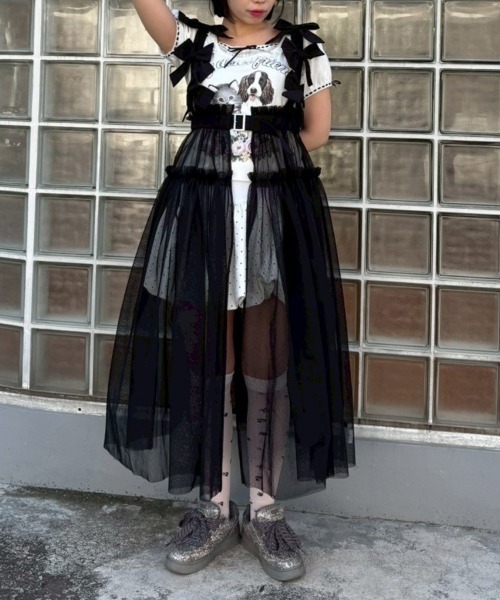 Candy Stripper(キャンディストリッパー)の「MISSING YOU RIBBON TULLE ハーネス(ジャンパースカート・レディース・ライトブルー/ブラック/グレー/ホワイト・FREE)」の2枚目の写真