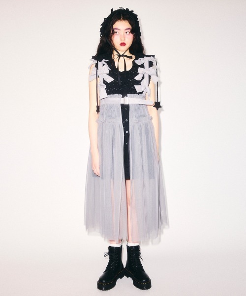 Candy Stripper(キャンディストリッパー)の「MISSING YOU RIBBON TULLE ハーネス(ジャンパースカート・レディース・ライトブルー/ブラック/グレー/ホワイト・FREE)」の14枚目の写真