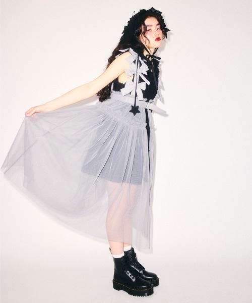 Candy Stripper(キャンディストリッパー)の「MISSING YOU RIBBON TULLE ハーネス(ジャンパースカート・レディース・ライトブルー/ブラック/グレー/ホワイト・FREE)」の13枚目の写真