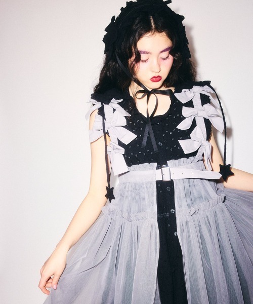 Candy Stripper(キャンディストリッパー)の「MISSING YOU RIBBON TULLE ハーネス(ジャンパースカート・レディース・ライトブルー/ブラック/グレー/ホワイト・FREE)」の12枚目の写真