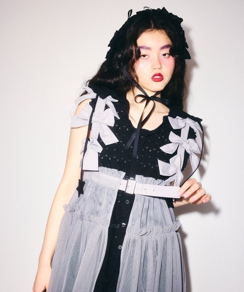 Candy Stripper(キャンディストリッパー)の「MISSING YOU RIBBON TULLE ハーネス(ジャンパースカート・レディース・ライトブルー/ブラック/グレー/ホワイト・FREE)」の11枚目の写真