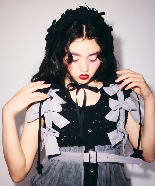 Candy Stripper(キャンディストリッパー)の「MISSING YOU RIBBON TULLE ハーネス(ジャンパースカート・レディース・ライトブルー/ブラック/グレー/ホワイト・FREE)」の9枚目の写真