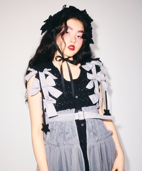 Candy Stripper(キャンディストリッパー)の「MISSING YOU RIBBON TULLE ハーネス(ジャンパースカート・レディース・ライトブルー/ブラック/グレー/ホワイト・FREE)」の8枚目の写真