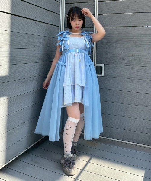 Candy Stripper(キャンディストリッパー)の「MISSING YOU RIBBON TULLE ハーネス(ジャンパースカート・レディース・ライトブルー/ブラック/グレー/ホワイト・FREE)」の19枚目の写真