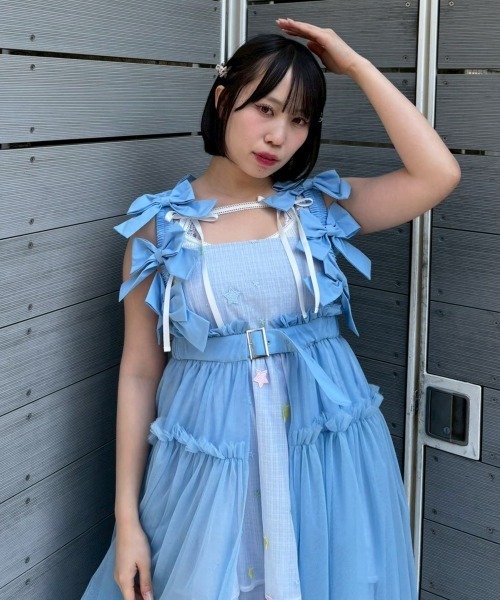 Candy Stripper(キャンディストリッパー)の「MISSING YOU RIBBON TULLE ハーネス(ジャンパースカート・レディース・ライトブルー/ブラック/グレー/ホワイト・FREE)」の16枚目の写真