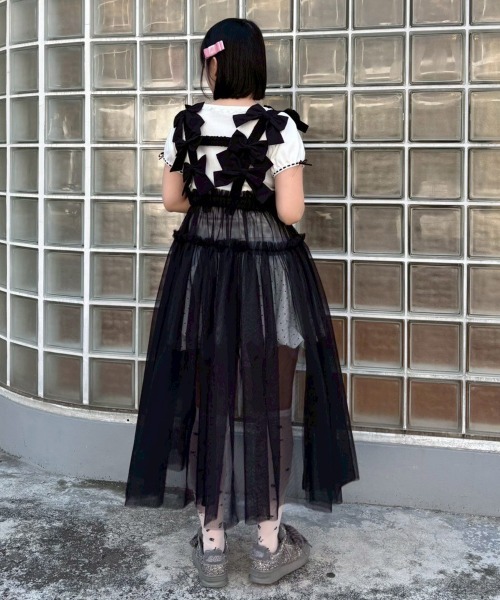 Candy Stripper(キャンディストリッパー)の「MISSING YOU RIBBON TULLE ハーネス(ジャンパースカート・レディース・ライトブルー/ブラック/グレー/ホワイト・FREE)」の6枚目の写真