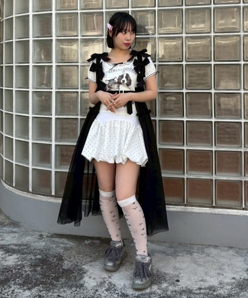 Candy Stripper(キャンディストリッパー)の「MISSING YOU RIBBON TULLE ハーネス(ジャンパースカート・レディース・ライトブルー/ブラック/グレー/ホワイト・FREE)」の7枚目の写真