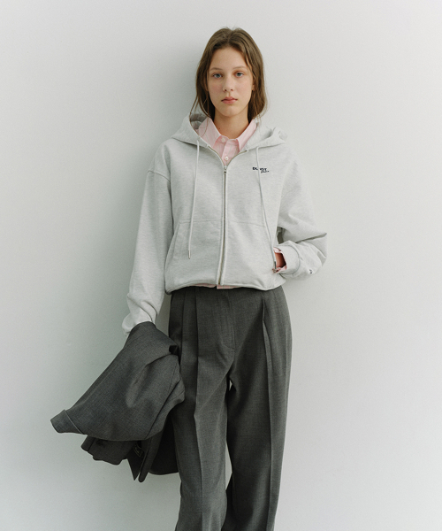 UNISEX CROPPED ZIP‑UP HOODIE_UDTS6A101_LIGHT MELANGE GREY — унисекс короткое худи на молнии, светло‑меланжевый серый