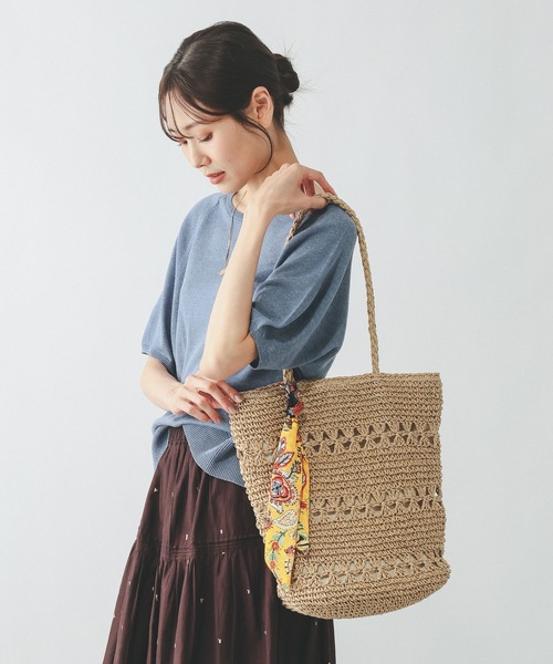 GLOBAL WORK(グローバルワーク)の「手編みペーパーBAG/651445(トートバッグ・レディース・ダークブラウン/ベージュ/ブラック・FREE)」の6枚目の写真