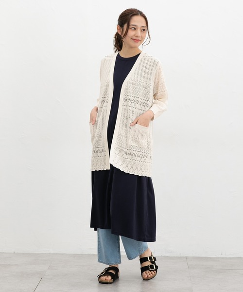 Honeys(ハニーズ)の「【ウォッシャブル】8分袖透かし編トッパーカーデ(カーディガン/ボレロ・レディース・グリーン/オフホワイト/ブラウン/ブラック/ベージュ・LL/M/L)」の7枚目の写真