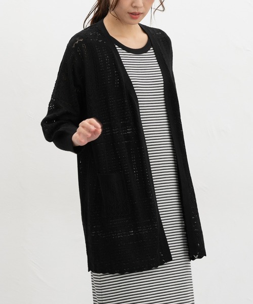 Honeys(ハニーズ)の「【ウォッシャブル】8分袖透かし編トッパーカーデ(カーディガン/ボレロ・レディース・グリーン/オフホワイト/ブラウン/ブラック/ベージュ・LL/M/L)」の10枚目の写真