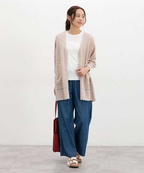 Honeys(ハニーズ)の「【ウォッシャブル】8分袖透かし編トッパーカーデ(カーディガン/ボレロ・レディース・グリーン/オフホワイト/ブラウン/ブラック/ベージュ・LL/M/L)」の16枚目の写真