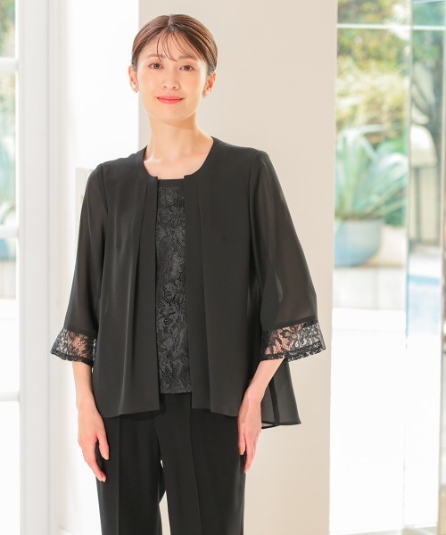 nissen(ニッセン)の「【喪服・礼服】ネックリボン付洗える前開きレース使い羽織り風ブラウスストレッチパンツスーツ(スーツセット・レディース・ブラック・10L/8L/6L/5L/4L/3L/LL/L/M)」の17枚目の写真