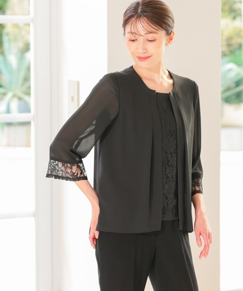 nissen(ニッセン)の「【喪服・礼服】ネックリボン付洗える前開きレース使い羽織り風ブラウスストレッチパンツスーツ(スーツセット・レディース・ブラック・10L/8L/6L/5L/4L/3L/LL/L/M)」の18枚目の写真