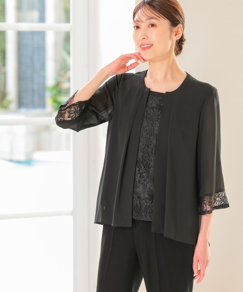 nissen(ニッセン)の「【喪服・礼服】ネックリボン付洗える前開きレース使い羽織り風ブラウスストレッチパンツスーツ(スーツセット・レディース・ブラック・10L/8L/6L/5L/4L/3L/LL/L/M)」の20枚目の写真