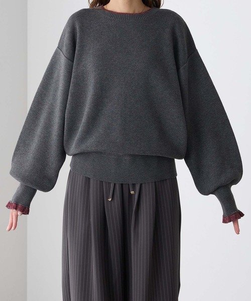 BONLECILL(ボンルシール)の「【マシンウォッシャブル】スウェットライクラメフリル配色ニット(ニット/セーター・レディース・レッド/チャコールグレー/ブラック/ブラウン/ネイビー/グレー/アイボリー・FREE)」の9枚目の写真