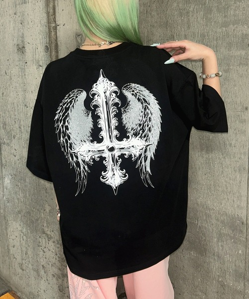 A'GEM9(エージェムナイン)の「A'GEM/9 × .kom 『A'GEM/9/エージェムナイン』 フェザー×クロスTシャツ(Tシャツ/カットソー・レディース・ホワイト/ブラック/グレー・FREE)」の19枚目の写真