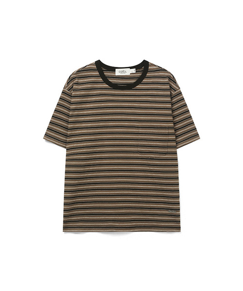 COSTUME O’CLOCK(コスチュームオクロック)の「ストライプセミクロップショートスリーブTシャツ2COLORCOOSTS263(Tシャツ/カットソー・メンズ・ブラウン/カーキ・MEDIUM/LARGE/X-LARGE)」の1枚目の写真