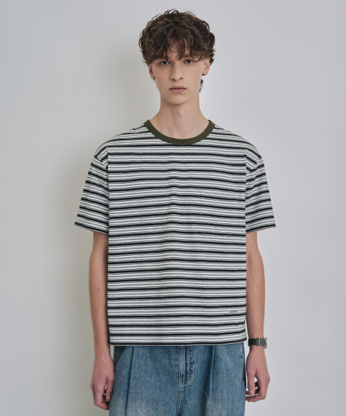 COSTUME O’CLOCK(コスチュームオクロック)の「ストライプセミクロップショートスリーブTシャツ2COLORCOOSTS263(Tシャツ/カットソー・メンズ・ブラウン/カーキ・MEDIUM/LARGE/X-LARGE)」の3枚目の写真