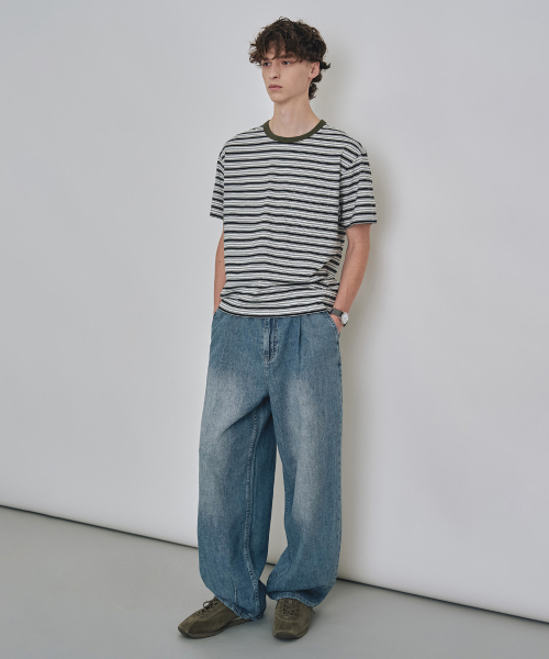 COSTUME O’CLOCK(コスチュームオクロック)の「ストライプセミクロップショートスリーブTシャツ2COLORCOOSTS263(Tシャツ/カットソー・メンズ・ブラウン/カーキ・MEDIUM/LARGE/X-LARGE)」の4枚目の写真