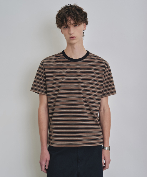 COSTUME O’CLOCK(コスチュームオクロック)の「ストライプセミクロップショートスリーブTシャツ2COLORCOOSTS263(Tシャツ/カットソー・メンズ・ブラウン/カーキ・MEDIUM/LARGE/X-LARGE)」の5枚目の写真