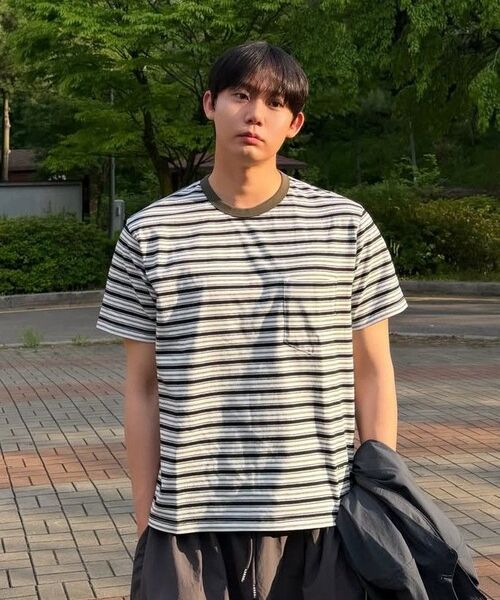 COSTUME O’CLOCK(コスチュームオクロック)の「ストライプセミクロップショートスリーブTシャツ2COLORCOOSTS263(Tシャツ/カットソー・メンズ・ブラウン/カーキ・MEDIUM/LARGE/X-LARGE)」の8枚目の写真