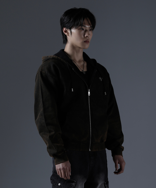 CARMID（カミド）の「アンティークピグメントクロップフードジップアップ[ブラウン]（パーカー・メンズ・その他・1/2/3）」の3枚目の写真