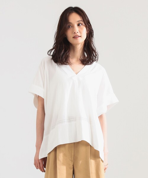 Demi-Luxe BEAMS(デミルクス ビームス)の「コットン Vネック ブラウス(シャツ/ブラウス・レディース・ホワイト/ブラック・ONE SIZE)」の2枚目の写真