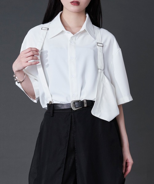 Ellno Loset（エルノロゼット）の「サスペンダーアシメデザインシャツ（シャツ/ブラウス・メンズ・ブラック/オフホワイト・LARGE/MEDIUM）」の2枚目の写真