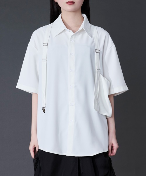Ellno Loset（エルノロゼット）の「サスペンダーアシメデザインシャツ（シャツ/ブラウス・メンズ・ブラック/オフホワイト・LARGE/MEDIUM）」の8枚目の写真