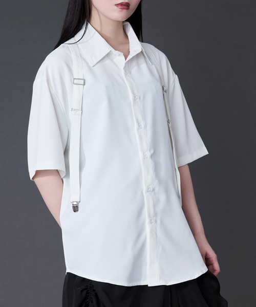 Ellno Loset（エルノロゼット）の「サスペンダーアシメデザインシャツ（シャツ/ブラウス・メンズ・ブラック/オフホワイト・LARGE/MEDIUM）」の12枚目の写真